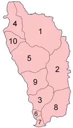 Map of the parishes of Dominica in alphabetical order