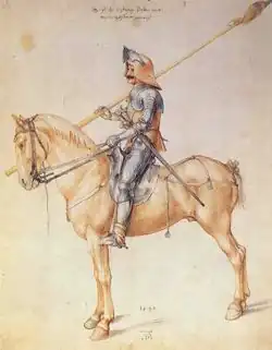 Aquarelle d'Albrecht Dürer représentant un cavalier au début de la Renaissance (1495).