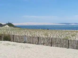 La dune du Pilat vue depuis la plage du Bassin d'Arcachon.