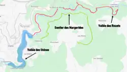 Représentation d'un plan présentant trois sites touristiques de la vallée de la Durolle.