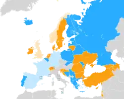 Carte montrant la répartition des pays dans chaque demi-finale.