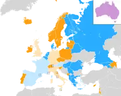 Carte montrant la répartition des pays dans chaque demi-finale.