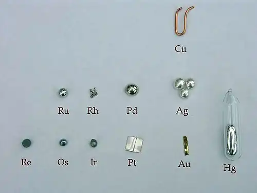 Échantillons de métaux nobles