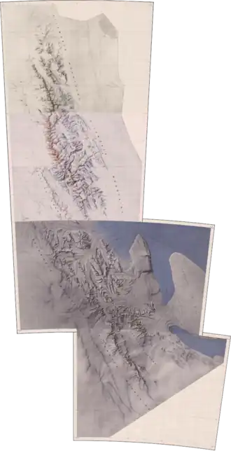 Carte topographique des monts Ellsworth avec le massif Sentinel dans la moitié haute.