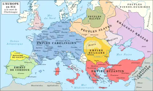 L'Empire carolingien à la mort de Charlemagne.