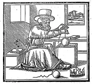 Gravure en noir et blanc montrant une expérience de physique.