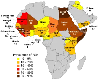 Carte de l'Afrique avec certains pays colorés
