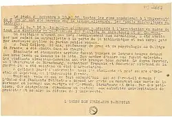 Image d'un tract relatif à la rafle de Clermont-Ferrand (25 novembre 1943)