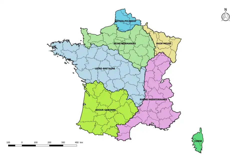 Circonscriptions de bassin en France métropolitaine.