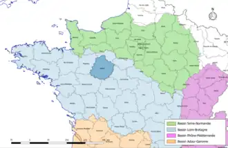 Localisation du département de la Sarthe sur la carte des bassins hydrographiques français