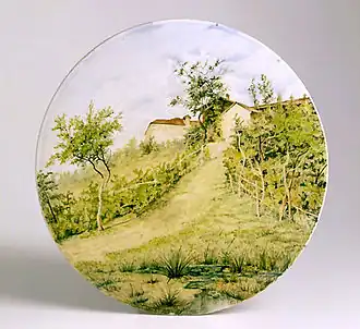 Plat à décor de paysage, Giuseppe Ghinassi, Faenza, dernier quart du XIXe&nbsp;siècle.