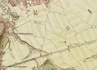 Chaussée de Bruxelles à Louvain sur la carte de Ferraris no 76B