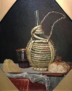 Nature morte avec fiasque, verre et pain