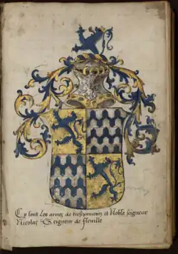 Armoiries de Nicolas de Lutzelbourg (v.1485-1547), seigneur de Fléville, capitaine de Nancy, dans l'Armorial composé pour lui.