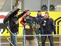 Photo de Vitaly Petrov, Jérôme d'Ambrosio et Pastor Maldonado sur le circuit de Budapest.