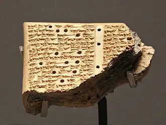 Fragment d'une copie du Code, provenant de Ninive, période néo-assyrienne (VIIe&nbsp;siècle&nbsp;av. J.-C.), musée du Louvre.