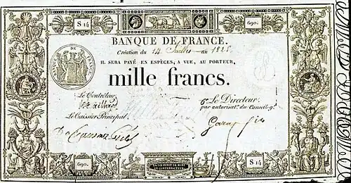 1&nbsp;000 francs 1817, Face recto