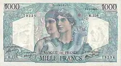 1 000 francs Minerve et Hercule, Face recto