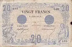 20 francs bleu-bistre, Face recto