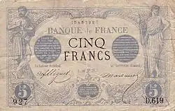 5 francs Noir (Zodiaque), Face recto