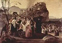 I profughi di Parga (Les réfugiés de Párga&nbsp;(en)), par Francesco Hayez (1791-1882). Huile sur toile, 1831. Pinacothèque Tosio Martinengo, Brescia (Italie)
