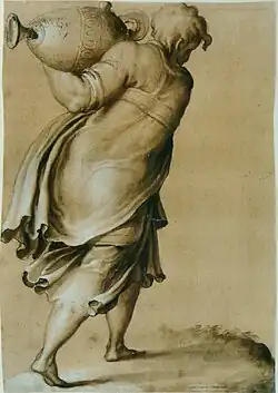 Figure vue de dos, portant une urne, Francesco Salviati, XVIe siècle.