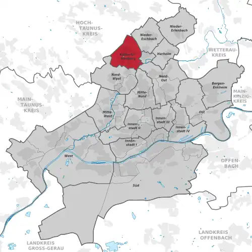 Carte situant l'arrondissement (en rouge) au sein du reste de la ville (en gris)