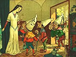 Illustration de Blanche-Neige avec les sept nains de Franz Jüttner (1905).