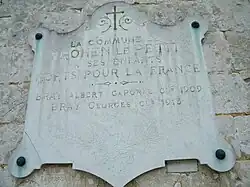 Plaque commémorative 1914-1918 à Frohen-le-Petit.