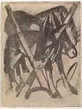Zwei Esel, 1914, aquarelle, crayons de couleurs et crayon graphite sur papier (21,6&nbsp;×&nbsp;16,2&nbsp;cm), musée Solomon R. Guggenheim (New York).