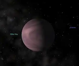 Gliese 581 b telle qu'imaginée dans Célestia.