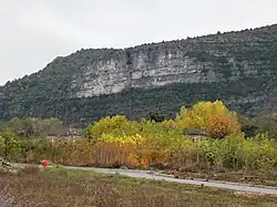 Gorges de la Beaume depuis la plaine alluviale.