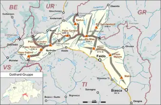 Carte du massif du Saint-Gothard en Suisse.
