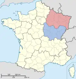 Les deux régions administratives du Grand Est français :  Grand Est (Alsace, Champagne-Ardenne et Lorraine) Bourgogne-Franche-Comté