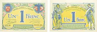 Billet de 1 franc de la Chambre de Commerce de Grenoble du 8 novembre 1917