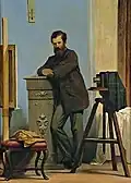 Alessandro Guardassoni.Autoportrait, entre le chevalet et l'appareil photo, 1859.