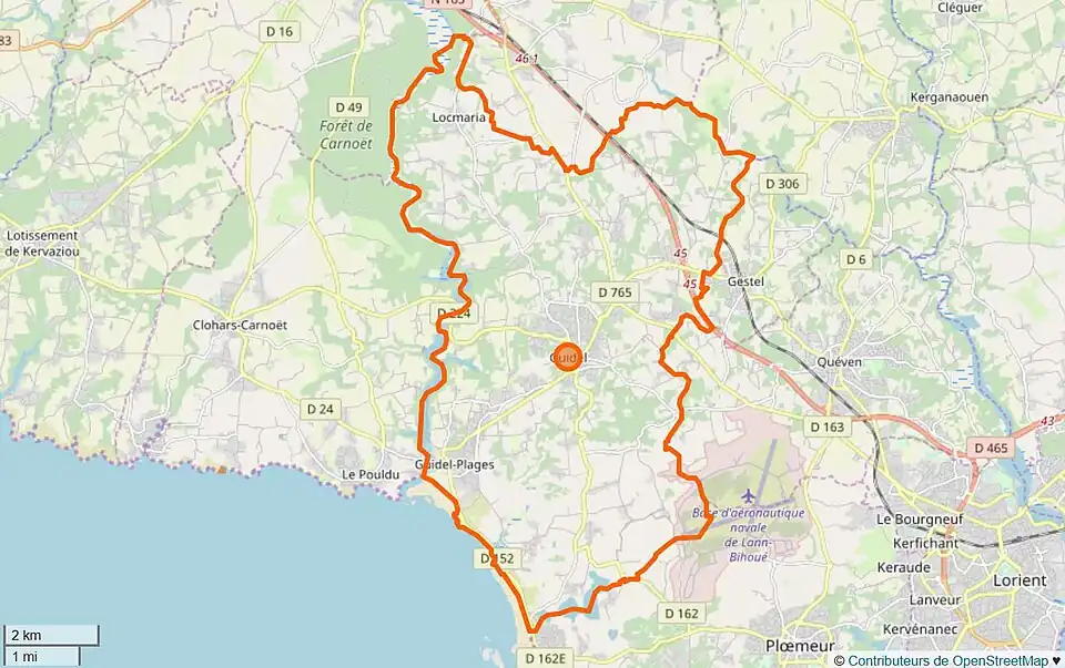 Carte en couleurs représentant les limites d'une commune.