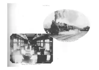 Train express sur la ligne et voiture-restaurant, environ 1921.