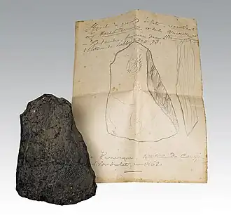 Hache - Paléolithique inférieur trouvée à Venerque par Jean-Baptiste Noulet avec billet autographe - Muséum de Toulouse