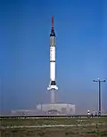 Le lanceur de la mission Mercury-Redstone 2 au décollage.