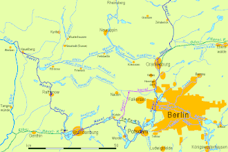 Carte et localisation du canal Havel à l'ouest de Berlin.
