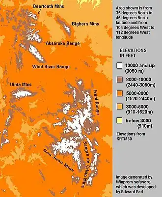 Carte de localisation des monts Beartooth (au nord-ouest).