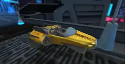 Voiture volante jaune.