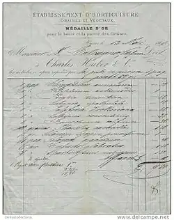 Une facture ancienne manuscrite datant de 1868.