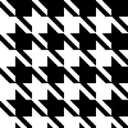 Pied-de-poule (croisant des trames horizontales ou verticales alternant chacune 12 fils blancs puis 12 fils noirs, avec un croisement des trames tous les 4 fils). Ici les fils de même couleur parallèles ou croisés ne sont pas visiblement séparés, on distingue seulement sur la même face les alternances de couleur.