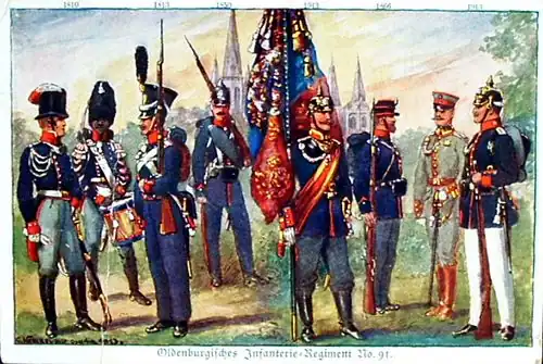 Uniformes du 91e&nbsp;régiment d'infanterie&nbsp;(de) d'Oldenbourg de 1814 à 1914