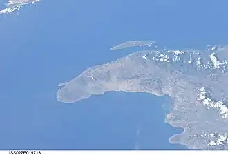 Image satellite de la presqu'île du Nord-Ouest lors de l'expédition 27 de l'ISS, en 2011.