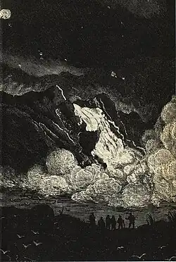 L'éruption du volcan.
