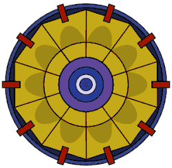 Animation montrant la compression de la boule de plutonium par les lentilles explosives.