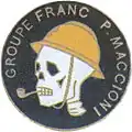 Insigne métallique du groupe franc du 66e RI en 1939-40. On pourra noter la pipe en référence à la devise du régiment: Sans Tabac.(Fabrication Fraisse-Demey).